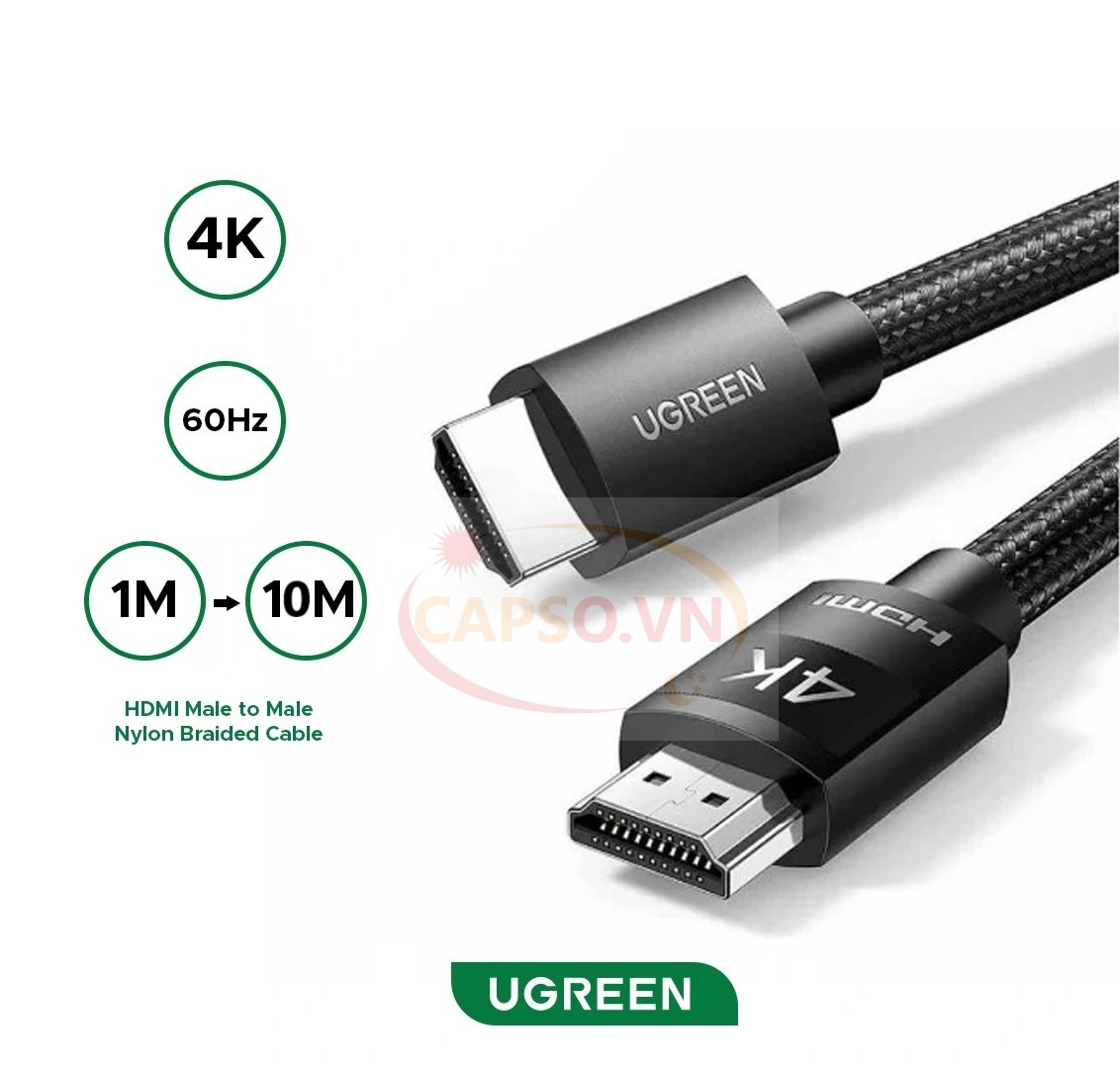 Cáp HDMI 2.0 dài 1M, 2M, 3M, 5M, 10M độ phân giải 4K@60Hz Ugreen 30999, 40101, 40102, 40103, 40104 hỗ trợ ARC chính hãng cao cấp
